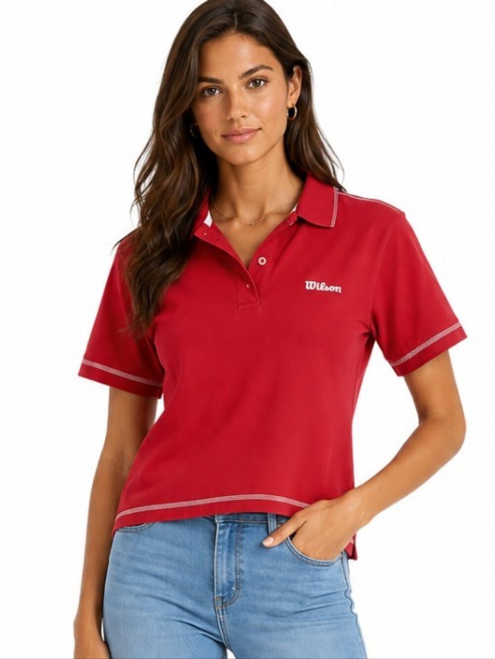Vintage Wilson Y2K Contrast Trim Button-Front Collared Polo Shirt In Red